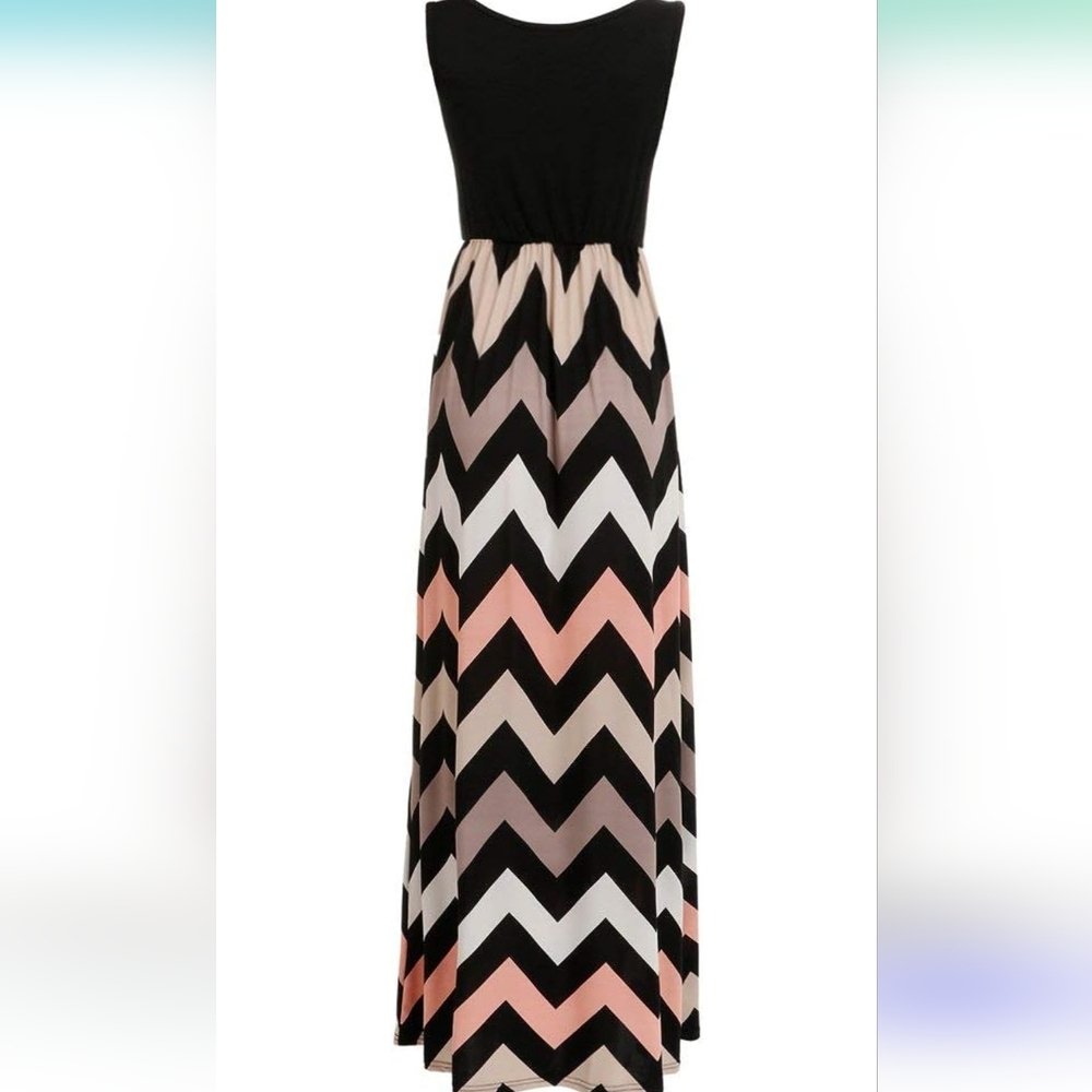 Sherosa Women Boho Chevron Striped Floral Printed Summer Sleeveless Tank Long